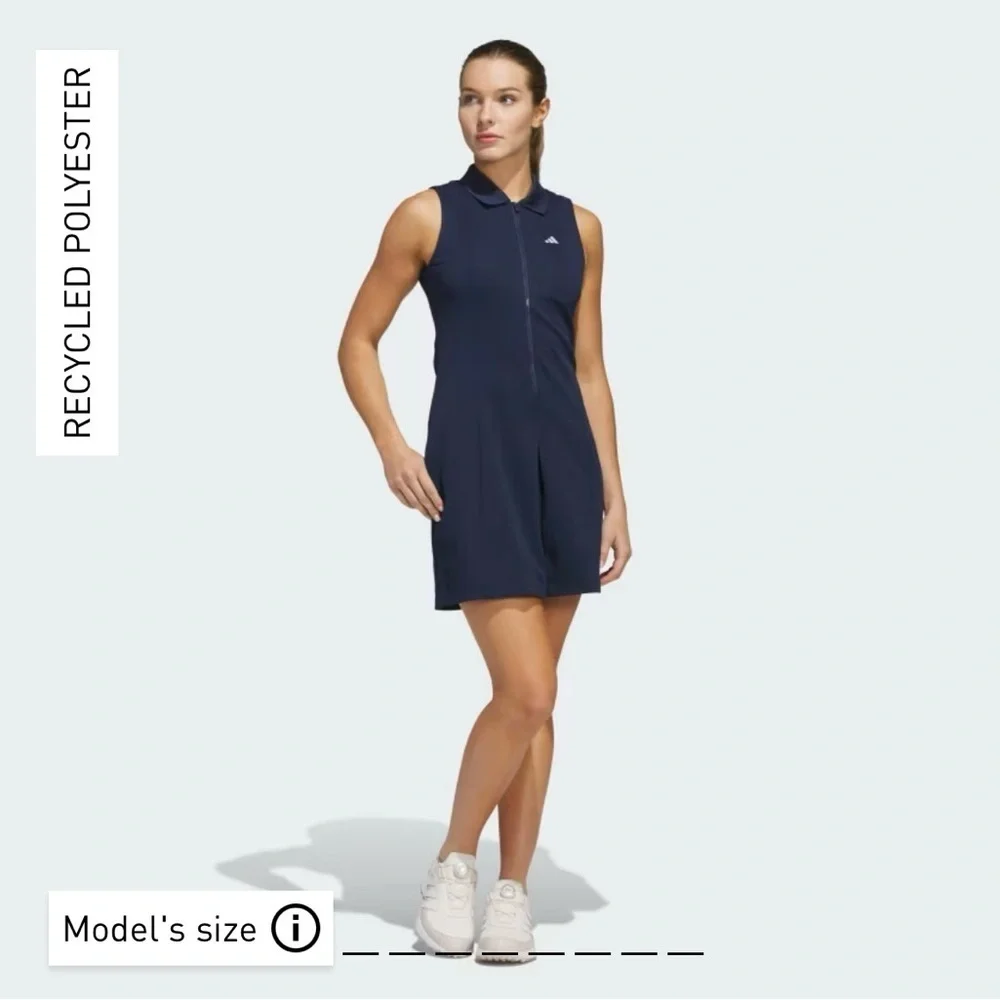ADIDAS | NWT WOMEN’S GOLF GO-TO TWIST DRESS IN COLLEGIATE NAVY BLUE SMALL